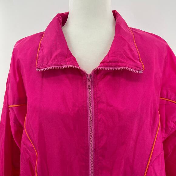Vintage 90s Wear 2B Seen Pink & Orange Nylon Windbreaker Zip Jacket Women Sz 1X - Picture 4 of 9